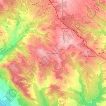 Mapa topográfico Can Claramunt, altitud, relieve