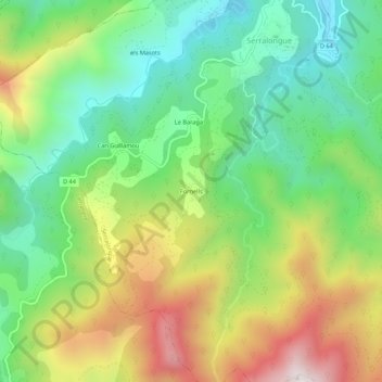 Mapa topográfico Fornells, altitud, relieve