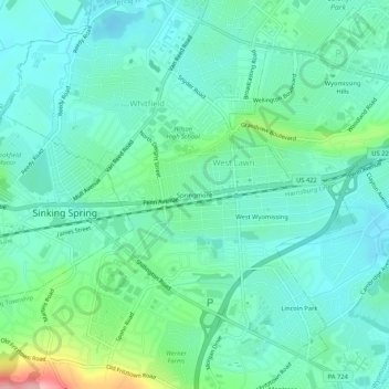 Mapa topográfico Springmont, altitud, relieve