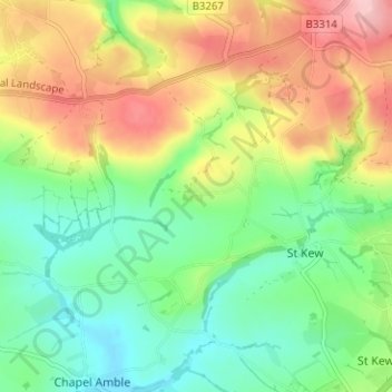 Mapa topográfico Tregellist, altitud, relieve