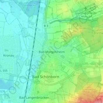 Mapa topográfico Bad Mingolsheim, altitud, relieve