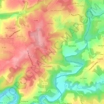 Mapa topográfico Puy de Chat, altitud, relieve