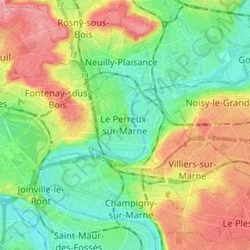 Mapa topográfico Le Perreux-sur-Marne, altitud, relieve
