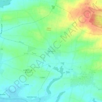 Mapa topográfico Mortagne, altitud, relieve