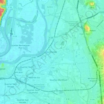 Mapa topográfico Le Pontet, altitud, relieve