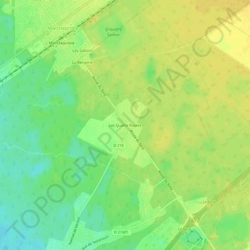 Mapa topográfico Les Quatre Routes, altitud, relieve