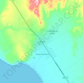 Mapa topográfico Camalú, altitud, relieve