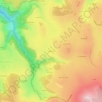 Mapa topográfico Souteyros, altitud, relieve
