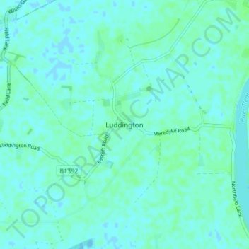 Mapa topográfico Luddington, altitud, relieve