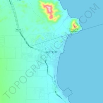 Mapa topográfico San Felipe, altitud, relieve