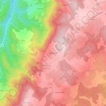 Mapa topográfico Bonnefont, altitud, relieve