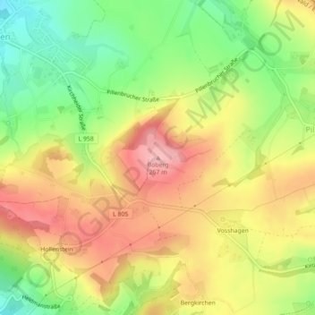 Mapa topográfico Boberg, altitud, relieve