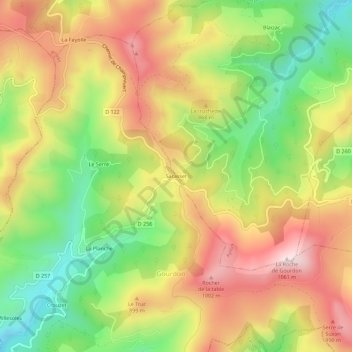 Mapa topográfico Sarasset, altitud, relieve