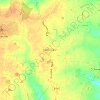 Mapa topográfico Bolnhurst, altitud, relieve