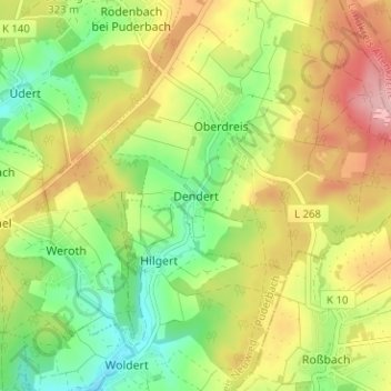Mapa topográfico Dendert, altitud, relieve
