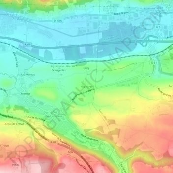 Mapa topográfico Roguières, altitud, relieve