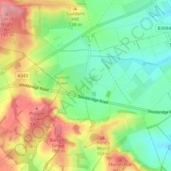 Mapa topográfico Hollom Down, altitud, relieve