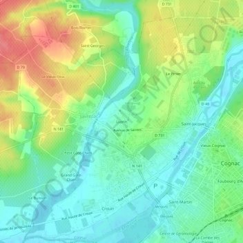 Mapa topográfico Luprie, altitud, relieve