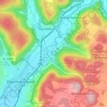 Mapa topográfico Rothenbühl, altitud, relieve