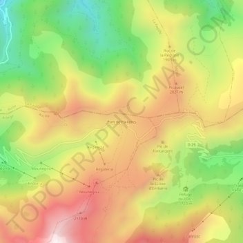 Mapa topográfico Port de Pailleres, altitud, relieve