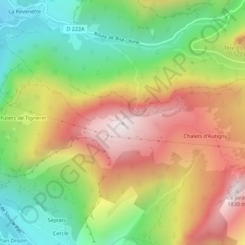 Mapa topográfico Pointe d'Autigny, altitud, relieve