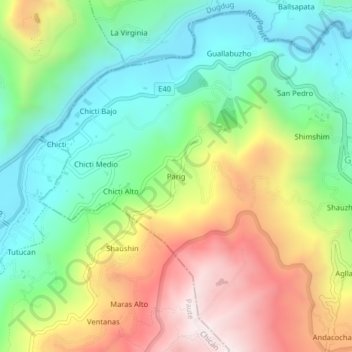 Mapa topográfico Parig, altitud, relieve