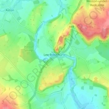 Mapa topográfico Lee Brockhurst, altitud, relieve