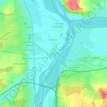 Mapa topográfico Le Guétin, altitud, relieve