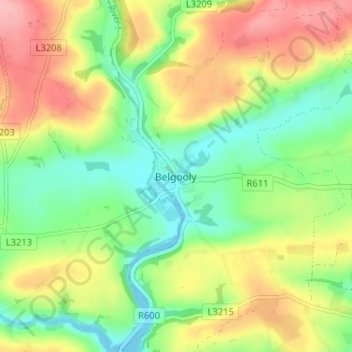 Mapa topográfico Belgooly, altitud, relieve