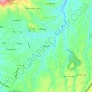 Mapa topográfico Palmeras, altitud, relieve