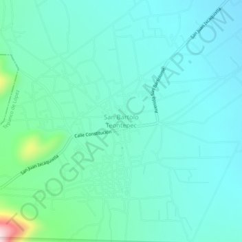 Mapa topográfico San Bartolo Teontepec, altitud, relieve