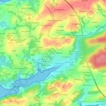 Mapa topográfico Denez, altitud, relieve