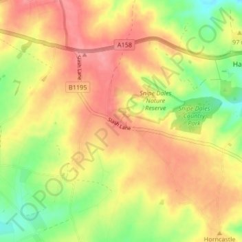 Mapa topográfico Winceby, altitud, relieve