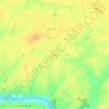 Mapa topográfico Pruneville, altitud, relieve