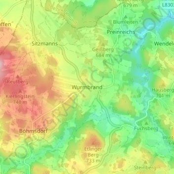 Mapa topográfico Wurmbrand, altitud, relieve