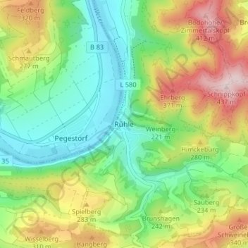 Mapa topográfico Rühle, altitud, relieve