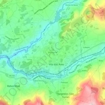 Mapa topográfico Bom Nome, altitud, relieve