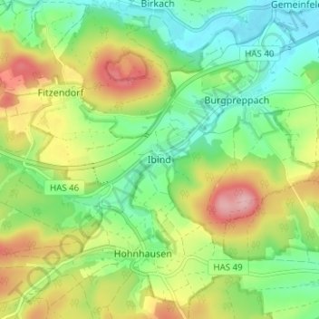 Mapa topográfico Ibind, altitud, relieve