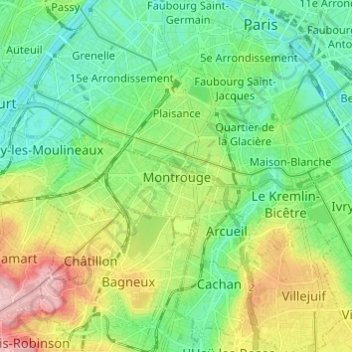 Mapa topográfico Montrouge, altitud, relieve