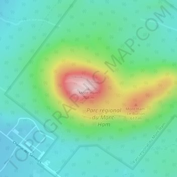 Mapa topográfico Mont Ham, altitud, relieve