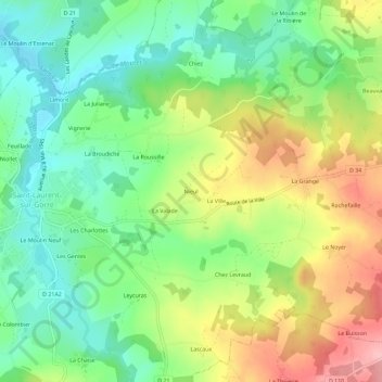 Mapa topográfico Nieul, altitud, relieve