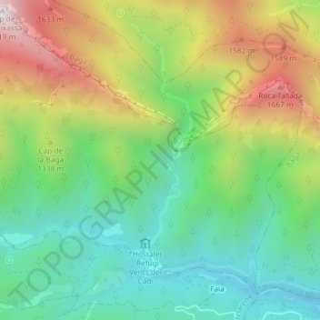Mapa topográfico el Bullidor de la Llet, altitud, relieve
