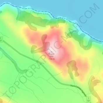 Mapa topográfico Roper Hill, altitud, relieve