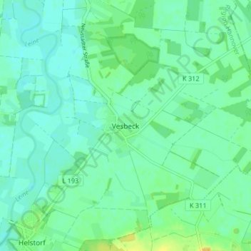 Mapa topográfico Vesbeck, altitud, relieve
