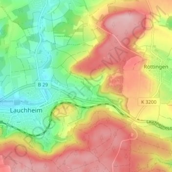 Mapa topográfico Gromberg, altitud, relieve