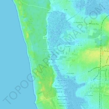 Mapa topográfico Marais Moizon, altitud, relieve
