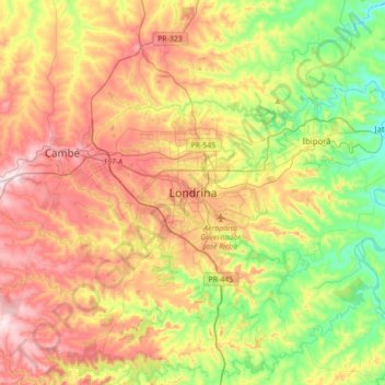 Mapa topográfico Londrina, altitud, relieve