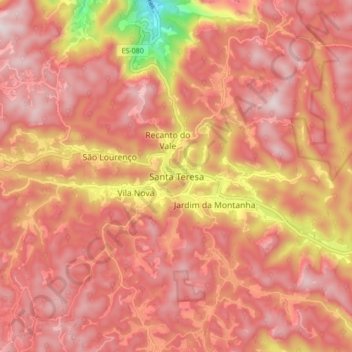 Mapa topográfico Santa Teresa, altitud, relieve