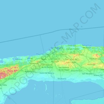 Mapa topográfico Marianao, altitud, relieve
