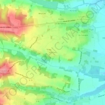 Mapa topográfico Bourrieu, altitud, relieve